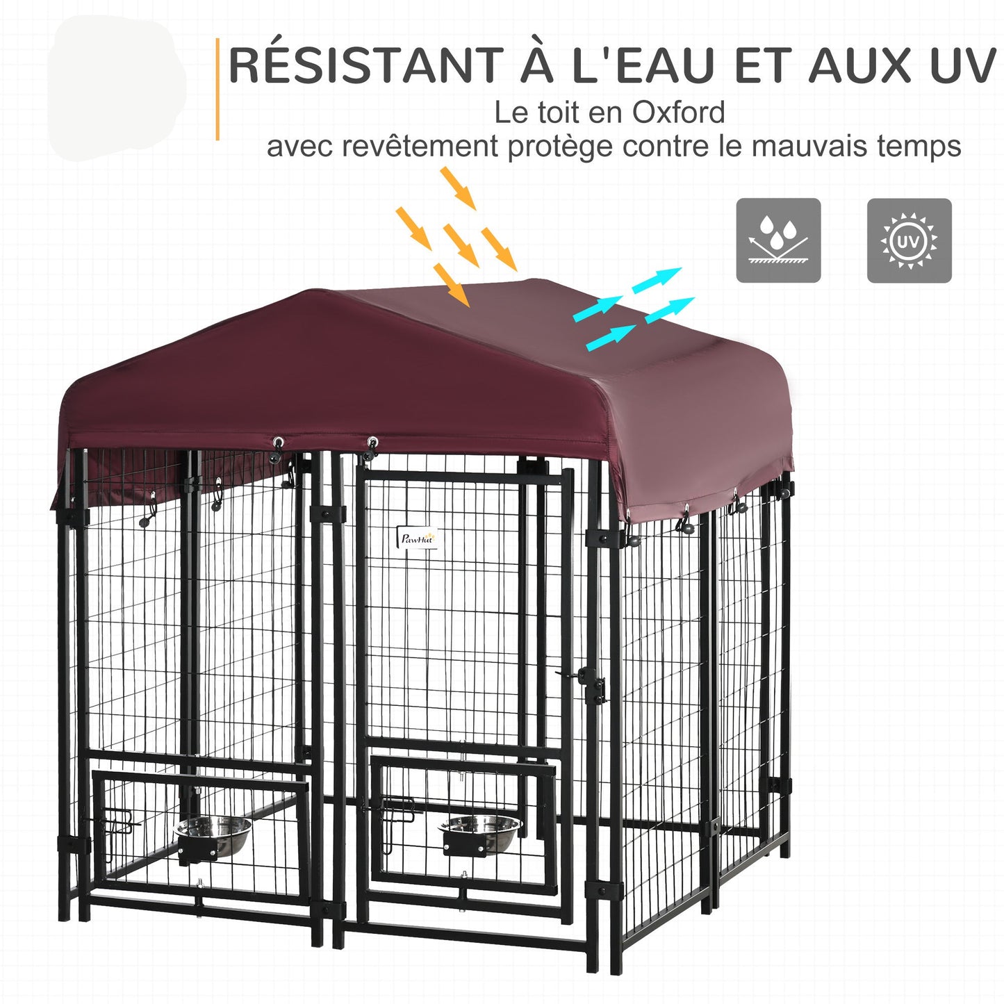 Hondenkennel – Hondenren – Puppyren – Dierenren – Kennel – Weerbestendig Oxford Dak – 120x120x138 cm – Met 2 Draaibare Voerbakhouders