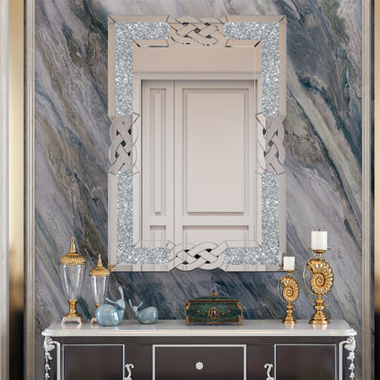 Grote Rechthoekige Spiegel – Wandspiegel – Muurdecoratie – Accentspiegel – Kristal Spiegel – 100x70 cm – 2,5 cm Dik Premium Glas – Sprankelend Diamantmotief