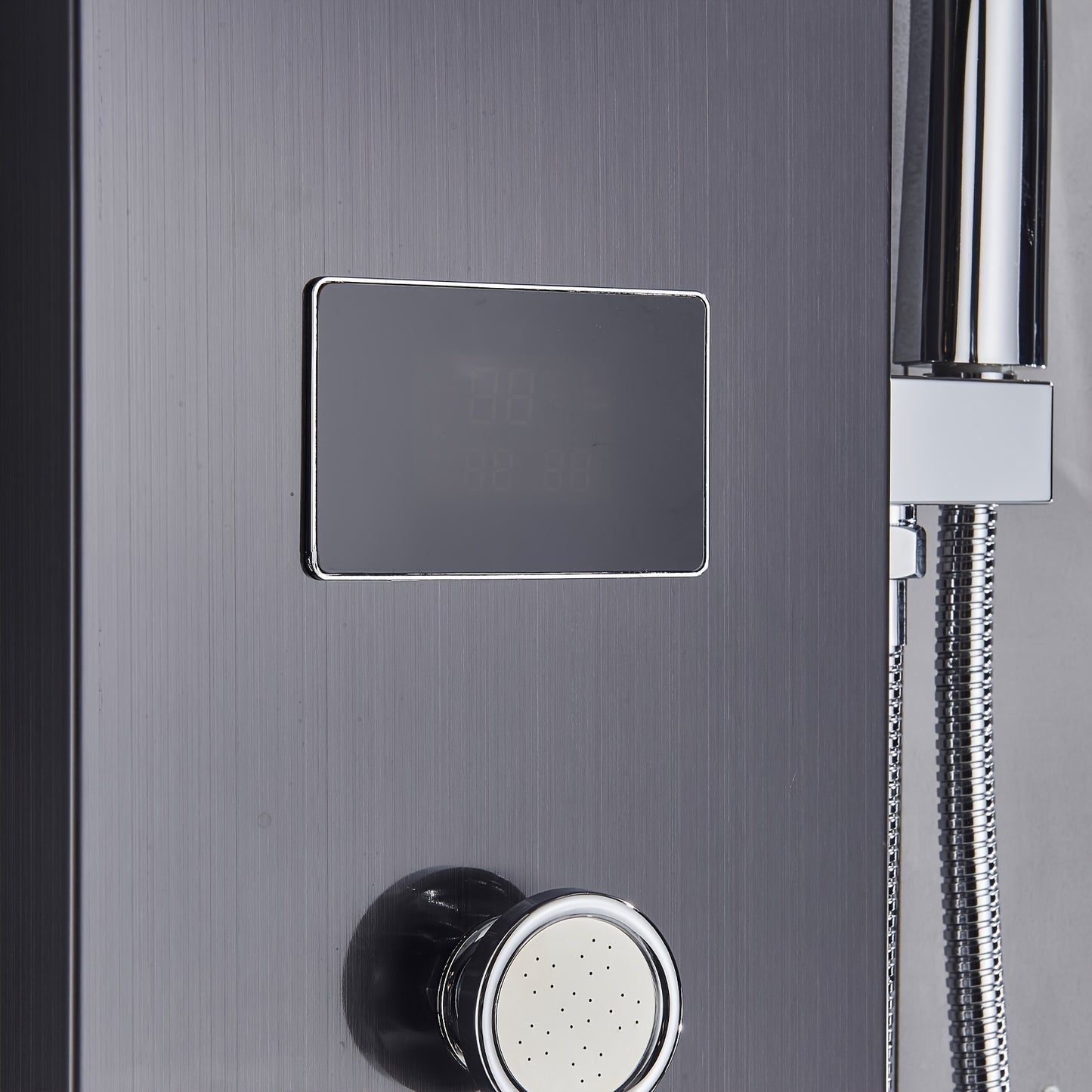 1 Set Modern Black Stainless Steel Shower Panel Tower System - 5-in-1 Rainfall Shower Head with Massage Jets, Wall-Mounted Bath Spout & Adjustable Massage Settings, Contemporary Bathroom Fixture for Spa-Like Experience (No Ba