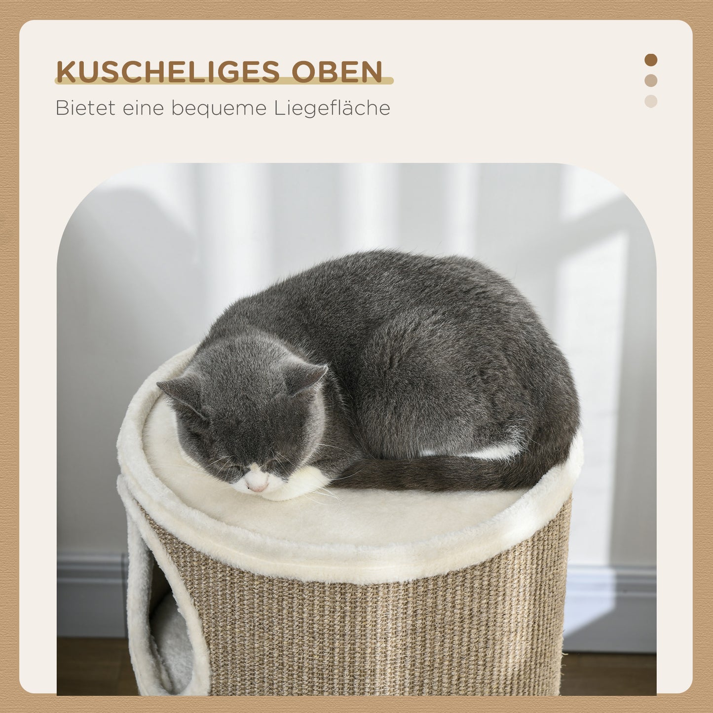 Krabpaal – Kattenkrabpaal – Kattenboom – Krabmeubel – Kattenspeelboom – Zacht Pluche – Duurzaam Sisal – Ø38 x 70 cm – Bruin