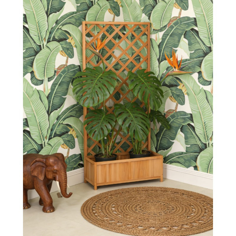 Brown Solid Fir Wood Plant Pot with Trellis | Small Apartment Balcony Festive Climbing Plants, Easy Assembly, Space-Saving, Modern Style, Plaid Pattern, Lacquered