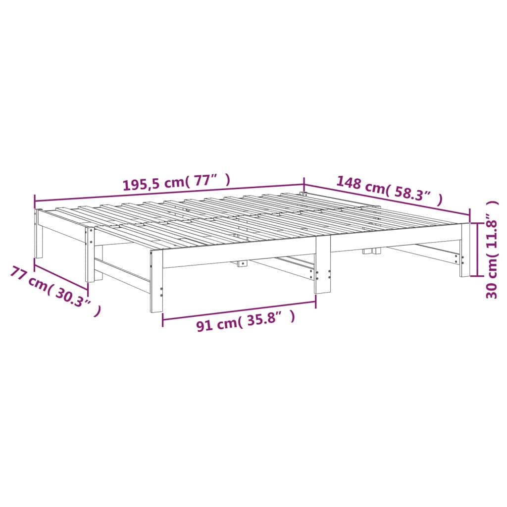 Slaapbank – Bedbank – Slaapmeubel – Logeerbed – Bedbank Wit – Massief Grenenhout – Ruimtebesparend – 205,5 x 198 x 30 cm