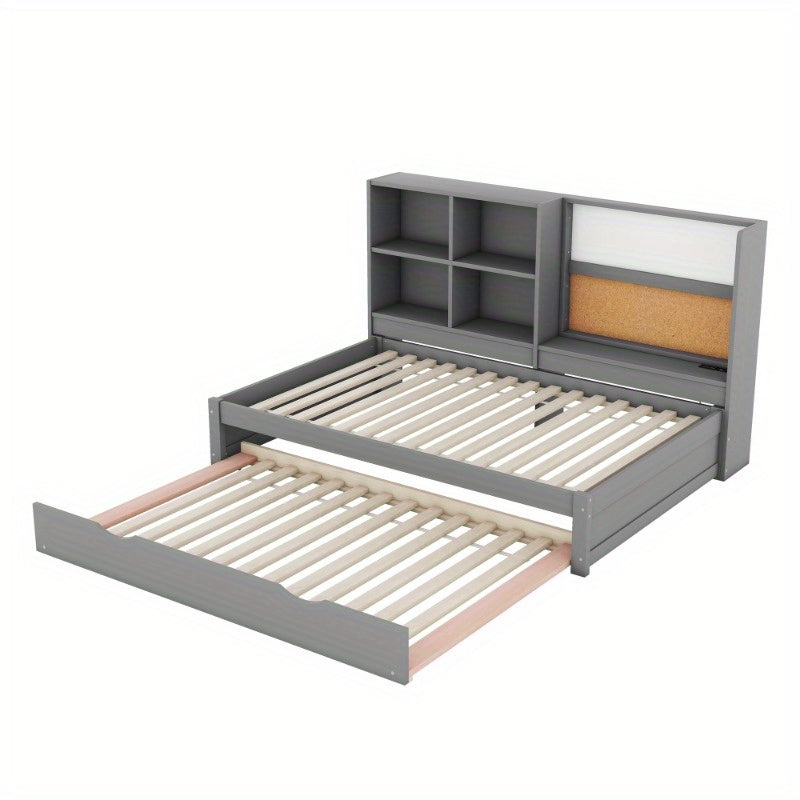 Slaapbank – Bedbank – Uitklapbare Bank – Logeerbed – Bank Met Opbergruimte – 90x200 cm – Grijs Met Oplaadpoort