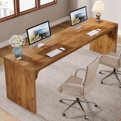 Vintage Bureau – Computerbureau – Werktafel – Bureau voor Twee Personen – Vergadertafel – Bruin – Extra Lang 180 x 59 cm – Stabiel Hout-Metalen Frame