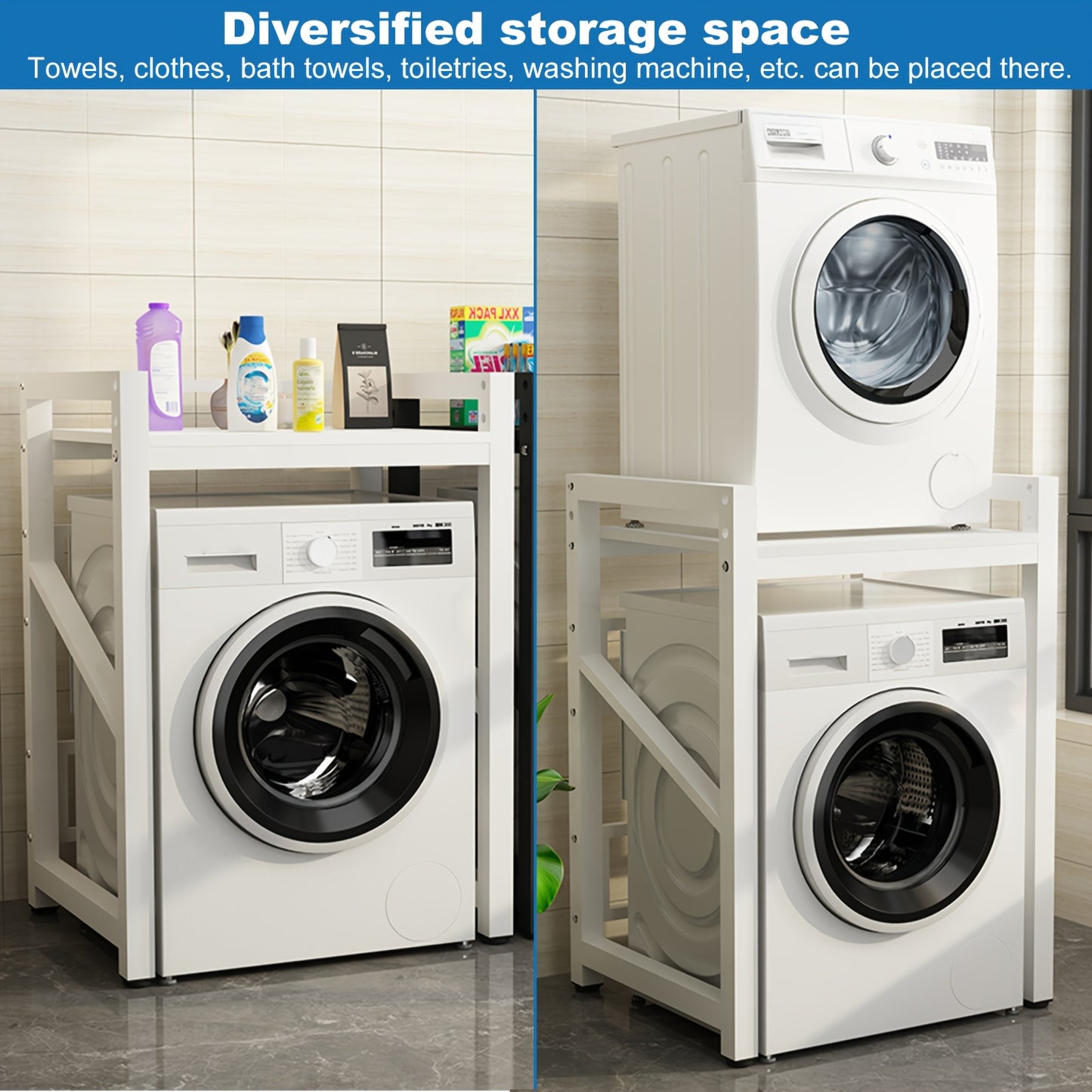 Badkamerrek – Opbergrek – Wasmachine Rek – Toiletrek – Opbergkastje – Verstelbare Hoogte – Duurzaam Carbonstaal