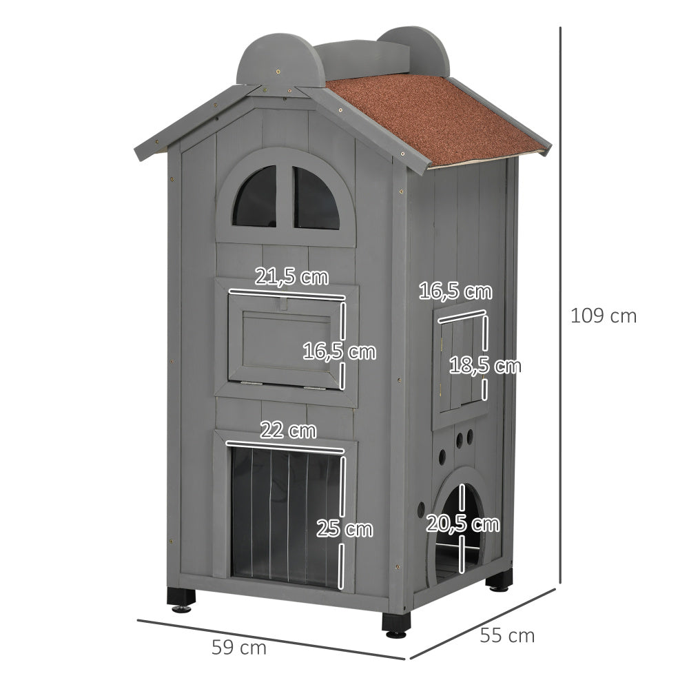 Kattenhuis – Kattenverblijf – Kattenkast – Kattenbed – Kattenhok – Multifunctioneel – Polyestervezel – Grijs – 59x55x109 cm – Eenvoudige Montage – Duurzaam & Ruim