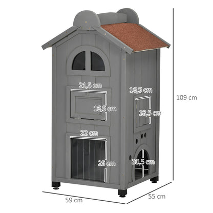Kattenhuis – Kattenverblijf – Kattenkast – Kattenbed – Kattenhok – Multifunctioneel – Polyestervezel – Grijs – 59x55x109 cm – Eenvoudige Montage – Duurzaam & Ruim