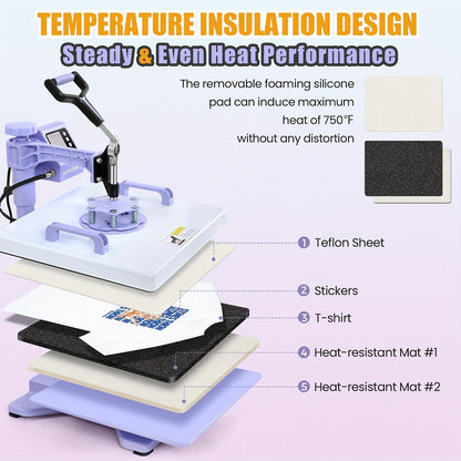 Warmtepers – Hittepers – Transferpers – Textielpers – Mokkenpers – 38,1x38,1 Cm Drukoppervlak – 360° Zwenkfunctie