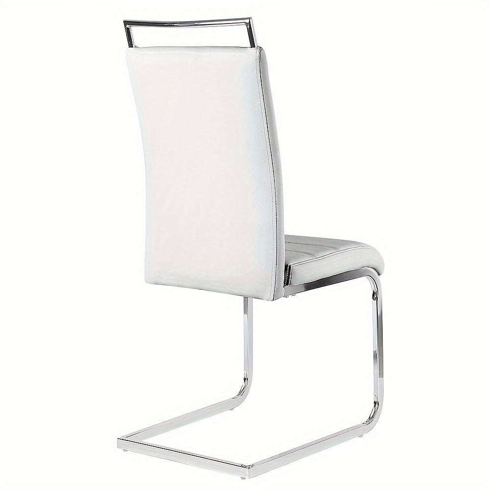 Eetkamerstoelen Set 2 Stuks – Stoelen – Keukenstoelen – Barkrukken – Bijzetstoelen – Moderne Witte Armless Stoelen – Gebogen Rugleuning – PU Kunstleer & Roestvrijstalen Frame – Zacht Gevuld – Max 150kg Draagkracht