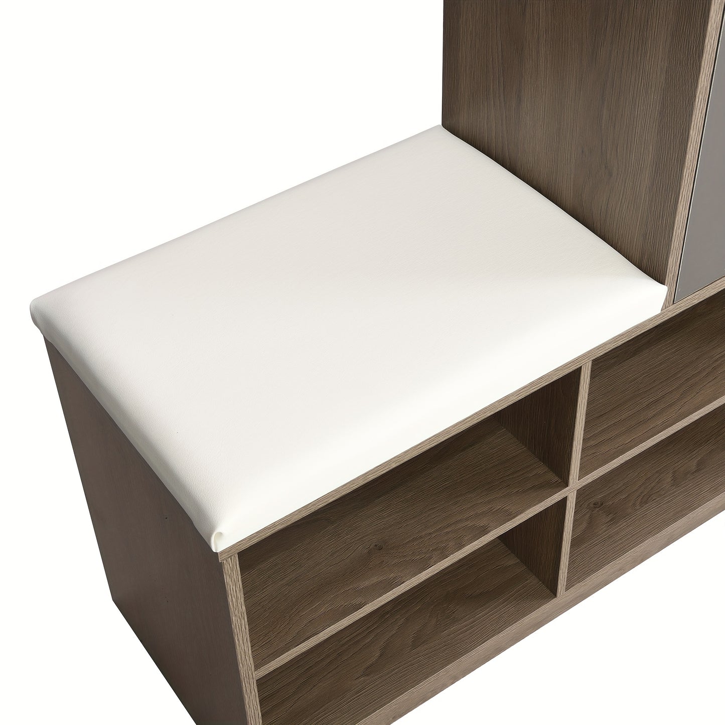 White Shoe Storage Bench & Cabinet with Padded Seat, Adjustable Shelves, and Open Compartment – Multifunctional Hardwood Shoe Organizer for Hallway or Entryway, Contemporary Design, 140cm W x 35cm D x 110cm H, Entryway Furn