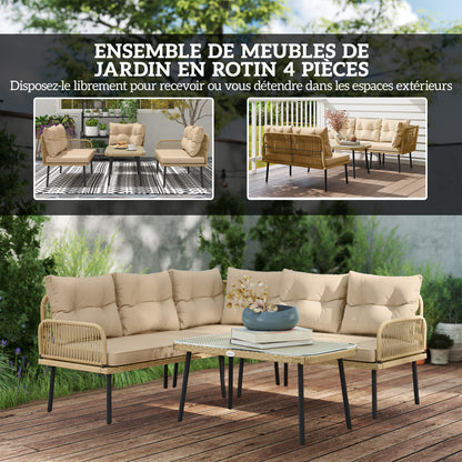 Tuinset 5-Zits – Loungeset – Balkonmeubels – Verandameubel – Buitenbank – Weerbestendig Stalen Frame – Comfortabele Waterafstotende Kussens – Natuurlijke Houtlook