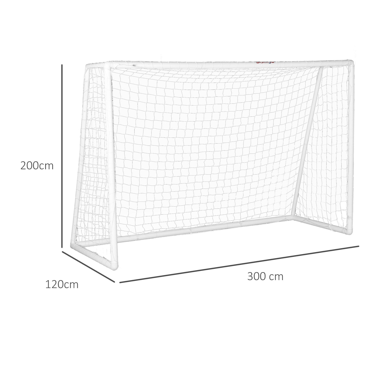 Voetbaldoel – Voetbalkgoal – Voetbalnet – Doel – Trainingsdoel – Wit kunststof frame – 300 x 120 x 200 cm – Robuust en lichtgewicht