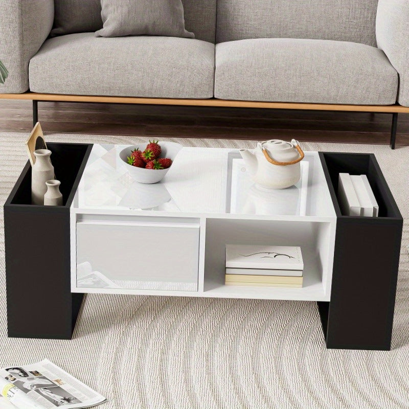 Salontafel – Koffietafel – Woonkamertafel – Tafeltje – Bijzettafel – Modern Design – Hoogglans Zwart – Metaal – Opberglade – 105x60x40,5 cm