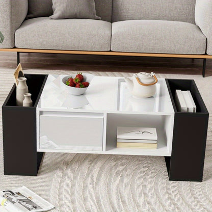 Salontafel – Koffietafel – Woonkamertafel – Tafeltje – Bijzettafel – Modern Design – Hoogglans Zwart – Metaal – Opberglade – 105x60x40,5 cm