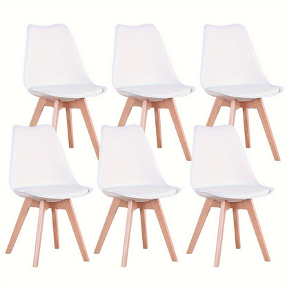 Eetkamerstoel – Stoel – Kuipstoel – Keukenstoel – Eettafelstoel – Set van 6 – Wit PU-leer – Massief Houten Poten – Ergonomisch Schuimkussen – Duurzaam Kunststof Frame – Gemakkelijk Schoon te Maken