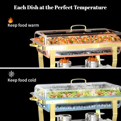 Chafing Dish Set – Warmhoudbak – Buffetpan – Inductiebak – Serveringspan – 2 Stuks Goud – RVS Voedselveilig – 9 Liter Per Schaal – Geen Stroom Nodig