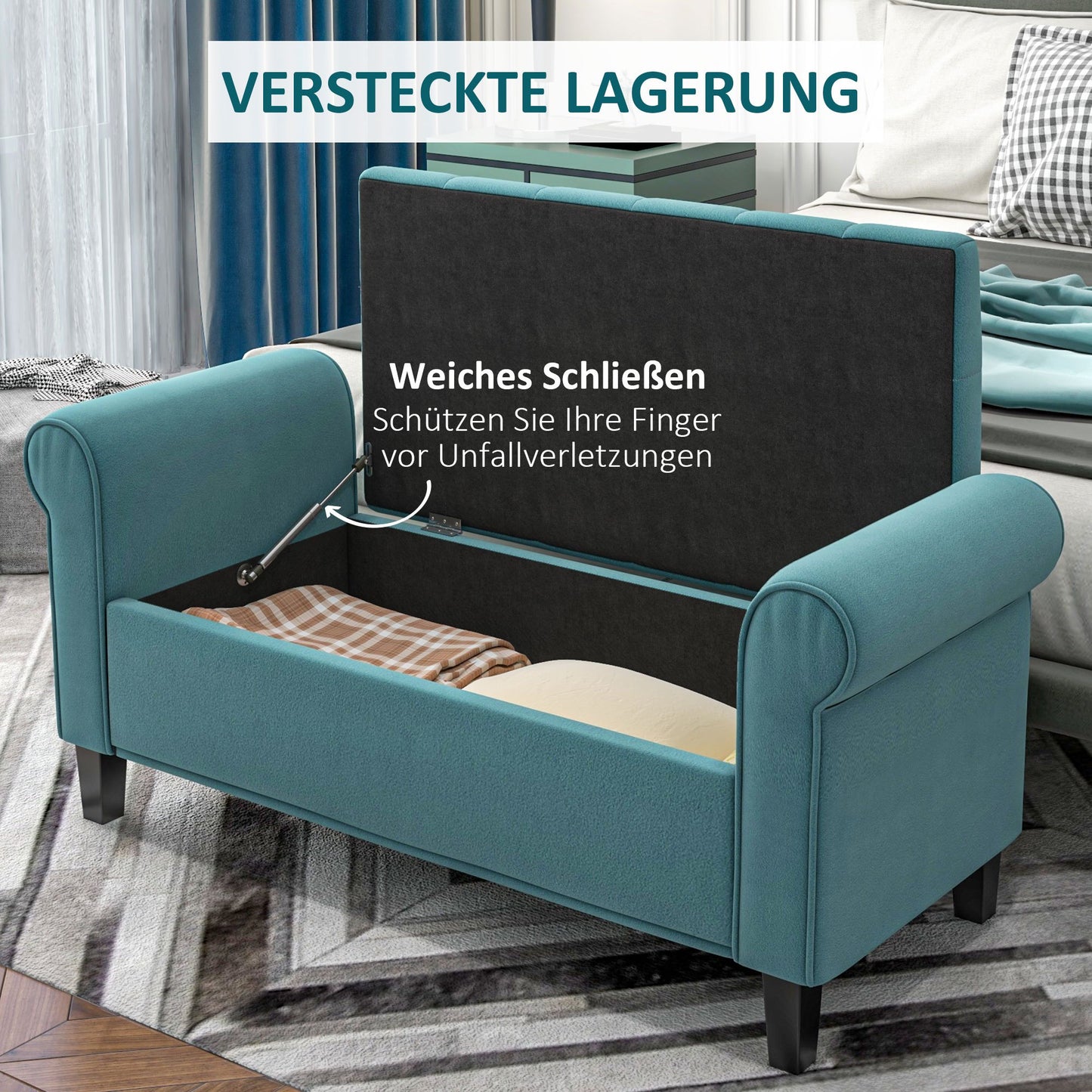 Bankje – Zitbank – Opbergbank – Halbank – Vintage Design – Fluweelachtige Afwerking – Groene Kleur – Ruime Opbergruimte