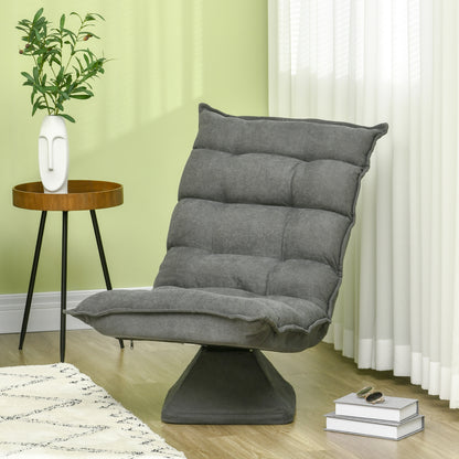 Vloerstol – Vloerstoel – Zitstoel – Ligstoel – Slaapstoel – Verstelbare Rugleuning Tot 120° – 360° Draaibare Basis – Stalen Frame – Comfortabele Dikke Bekleding Grijs