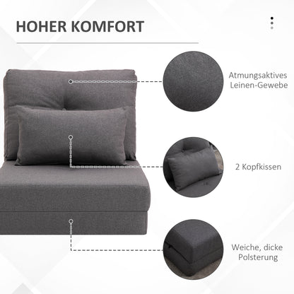 Vloersofa – Vloerstoel – Slaapbank – Relaxstoel – Loungefauteuil – 2-in-1 Opvouwbaar Bed – Verstelbare Rugleuning – Linnen Bekleding – Donkergrijs