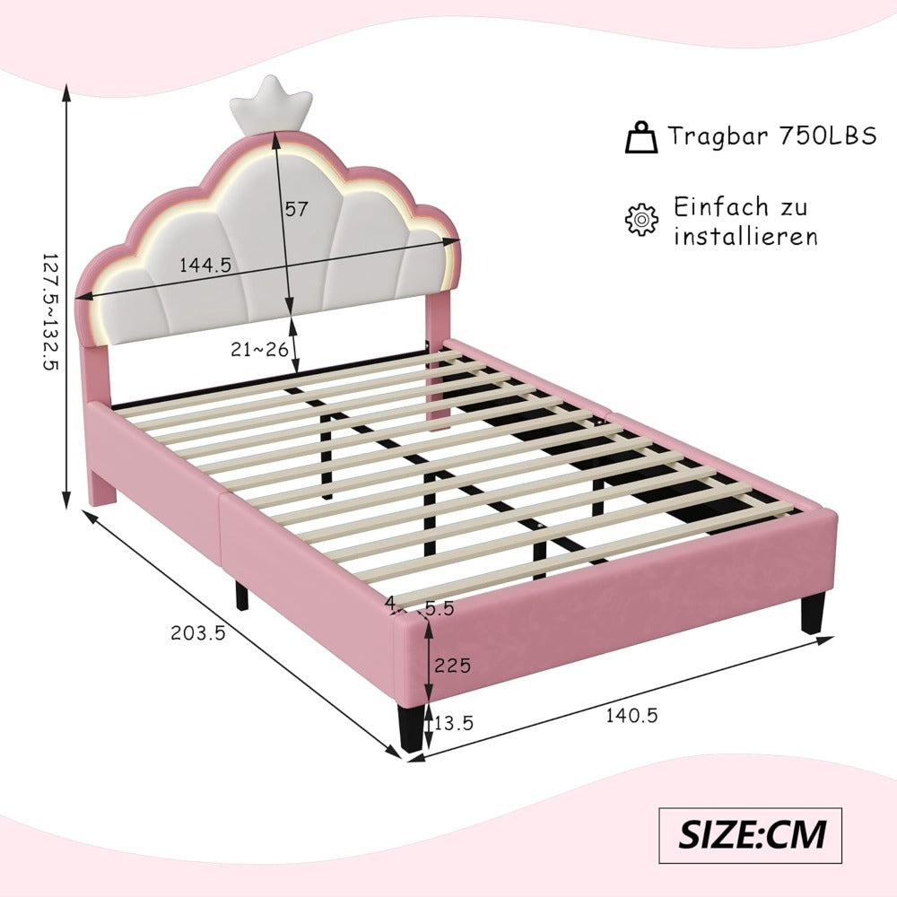 Led Bed – Eenpersoonsbed – Bedframe – Slaapbank – Lattenbodem – 140x200 cm – Verstelbaar Hoofdeinde – Ingebouwde RGB LED-verlichting