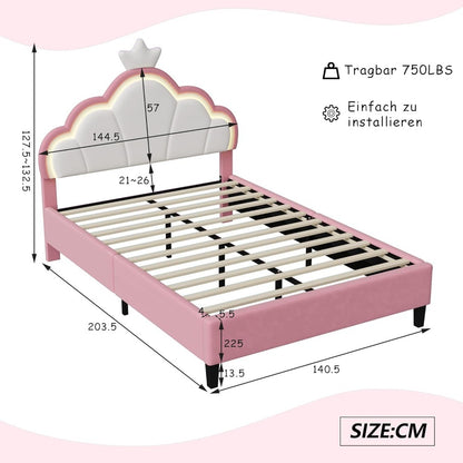 Led Bed – Eenpersoonsbed – Bedframe – Slaapbank – Lattenbodem – 140x200 cm – Verstelbaar Hoofdeinde – Ingebouwde RGB LED-verlichting