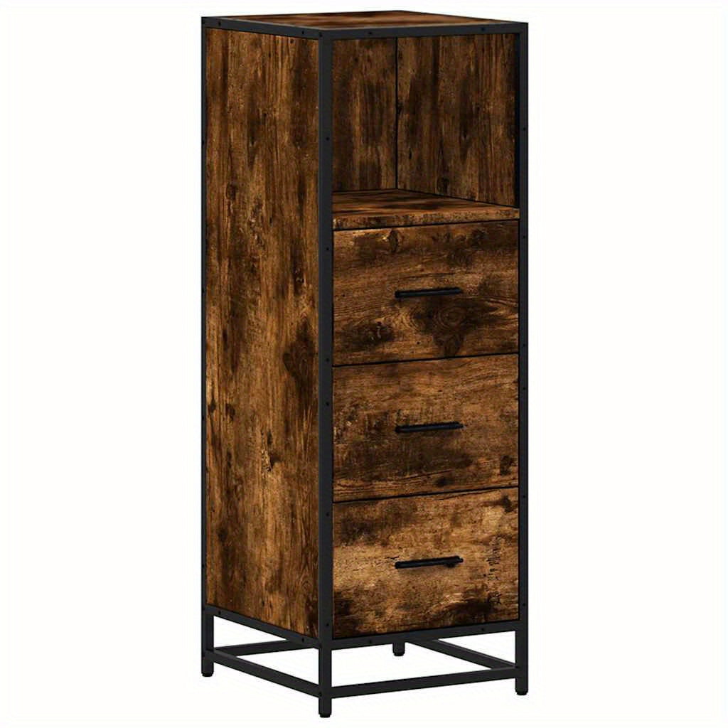 Badkamerkast – Badkamermeubel – Kolomkast – Wastafelonderkast – Badmeubel – Compact Ontwerp – Donkerbruin Eikenlook Met Zwart Metalen Frame