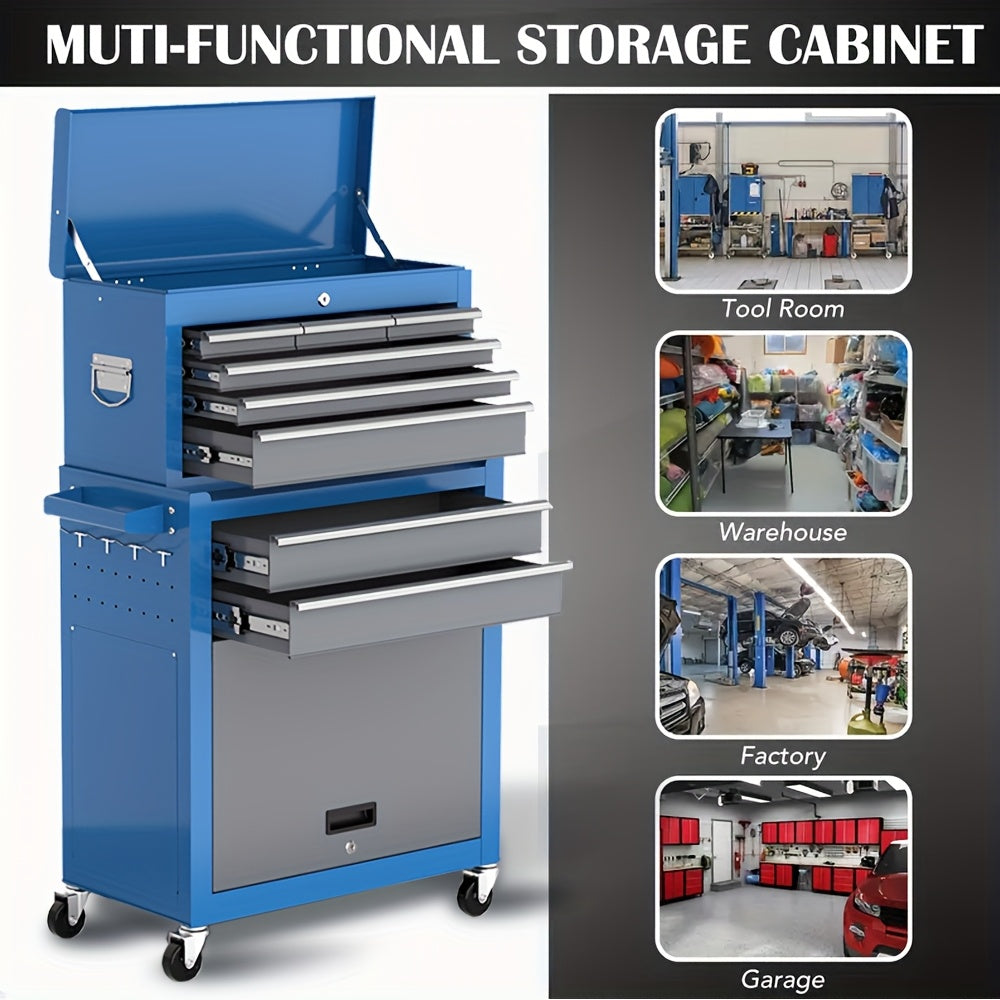 Gereedschapskast – Werkplaats Organizer – Gereedschapsroller – Opbergkast Garage – 8 Laden Met Slot – Robuuste Stalen Constructie – Mobiele Werkbank