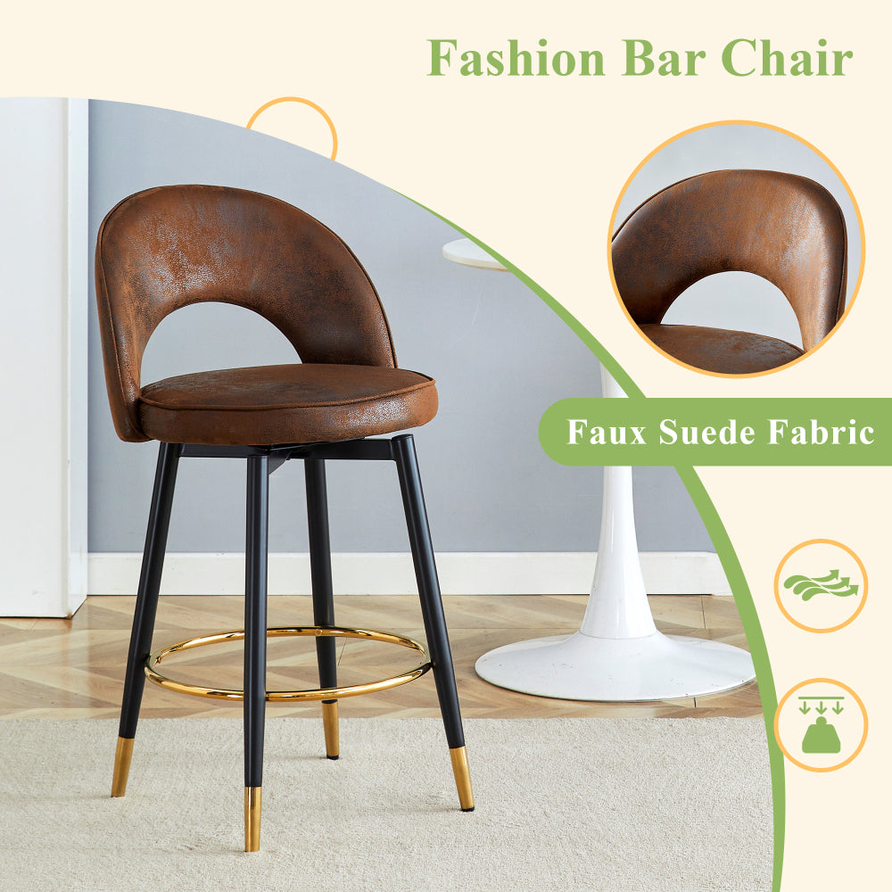 2pcs 360° Swivel Bar Stools - Brown Breathable Tech Fabric with Padded Seat Cushion, Contemporary Style for Bars, Restaurants, Kitchens & Balconies - Easy Assembly, No Power Needed, Stools for Sitting, Kitchen Seating, Moder