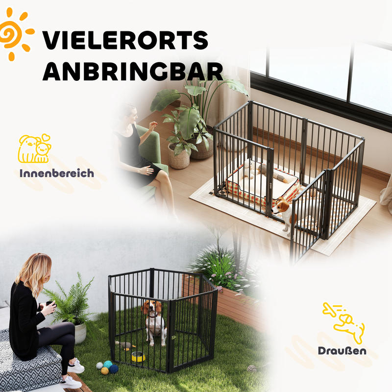 Puppy Playpen, Foldable Portable Dog Playpen, Steel Puppy Playpen, Lockable Door, Weather , Black