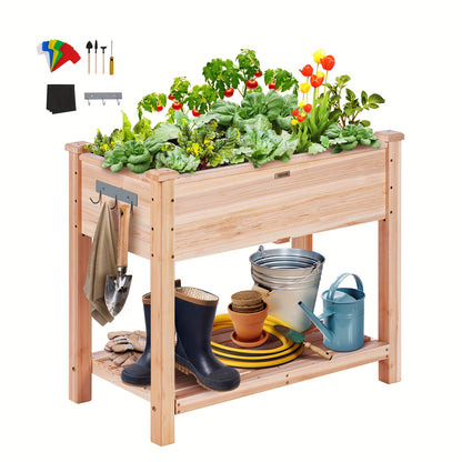 Verhoogd Tuinbed – Plantenbak – Moestuinbak – Kruidenbak – Bloemenvak – Natuurlijk Cederhout – 86x46x76 cm Hoog – Inclusief Accessoires