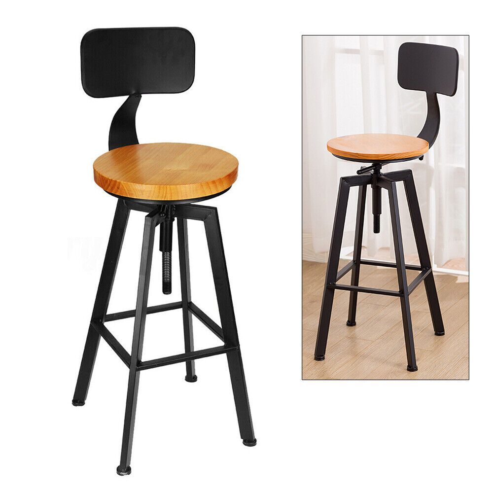Barkrukken – Barstoelen – Keukenkrukken – Stoel Voor Keukeneiland – Industriële Barkrukken Zwart – Verstelbare Zithoogte 64-84 cm – Draaibaar Met Voetensteun – Set Van 2