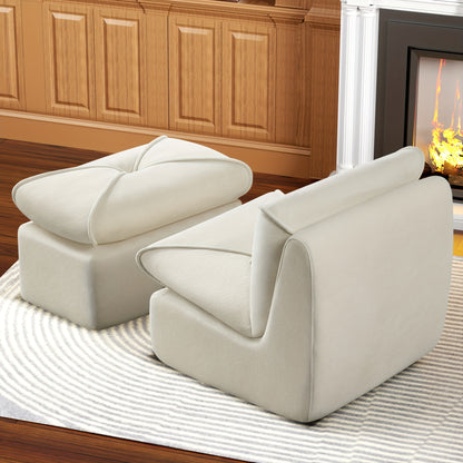 Relaxstoel – Fauteuil – Lounger – Zitzak – Lounge Stoel – Ergonomisch Ontwerp – Zachte Lichtbeige Chenille Bekleding