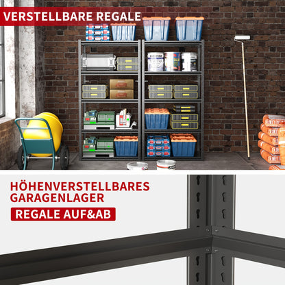 Stalen Rek – Metalen Stellingkast – Opbergrek – Werkplaatsrek – Garagekast – 5 Laags – Draagvermogen 650 kg – Verstelbare Hoogte – Krasbestendig – 160x80x40 cm