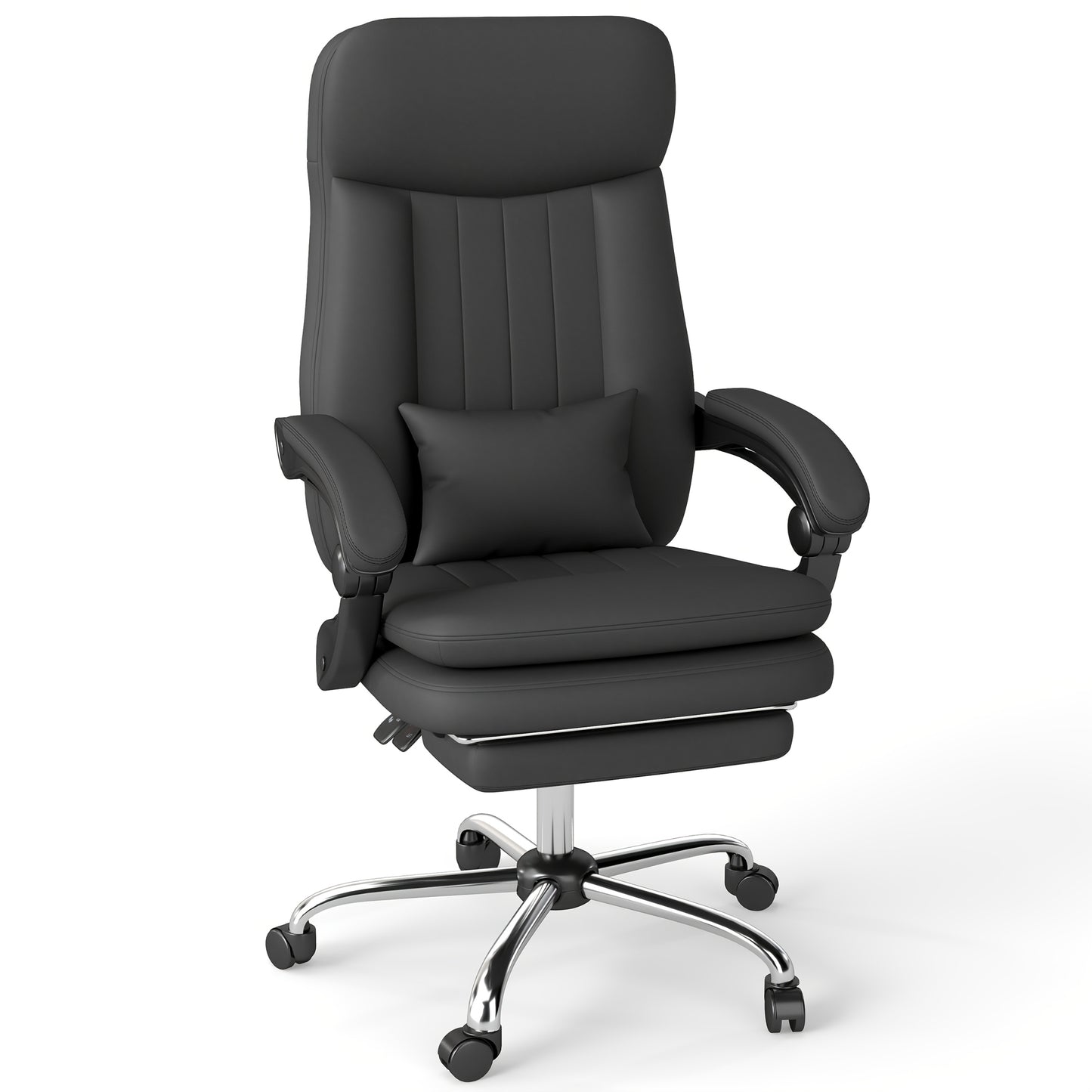 Ergonomische Bureaustoel – Bureaustoel Met Voetensteun – Comfortabele Werkstoel – Computestoel Zwart – Lendensteun Bureaustoel – Verstelbare Hoogte – PU Leer Met Rugondersteuning