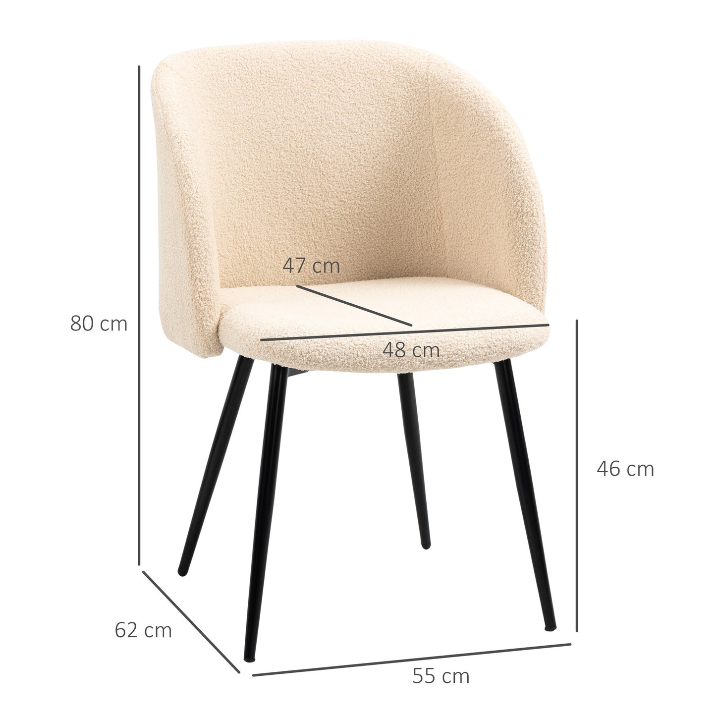Eetkamerstoel – Stoel – Keukenstoel – Dining Chair – Zitmeubel – Set van 2 – Beige Stof – Zwart Stalen Poten – Ergonomisch Comfort – 55x62x80 cm