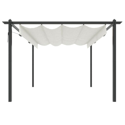 Tuinafscheiding – Tuinscherm – Privacyscherm – Windscherm – Tuinafsluiting – Uitschuifbaar Dak – Gepoedercoat Stalen Frame – 3x3m – Crème