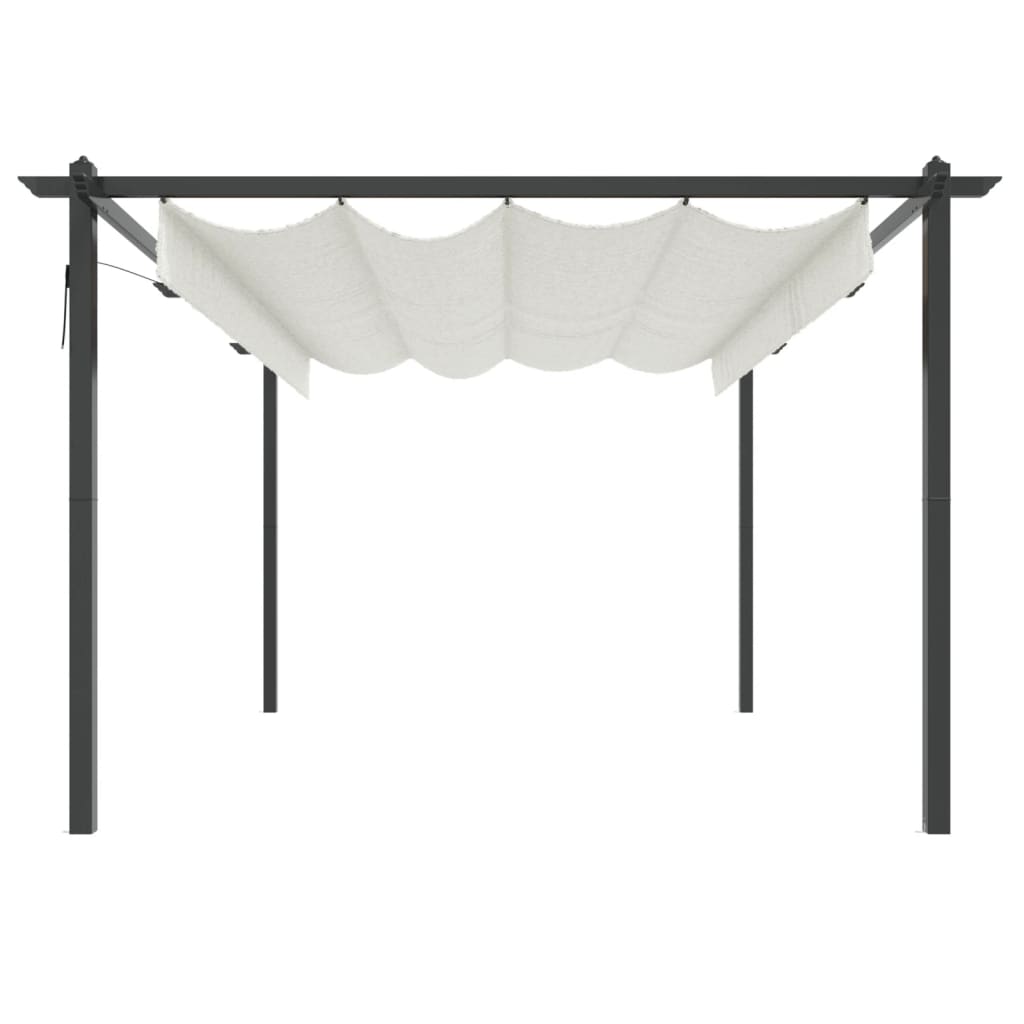 Tuinafscheiding – Tuinscherm – Privacyscherm – Windscherm – Tuinpaviljoen – Uitschuifbaar Dak – Gepoedercoat Stalen Frame – 4x3x2,2m Crème