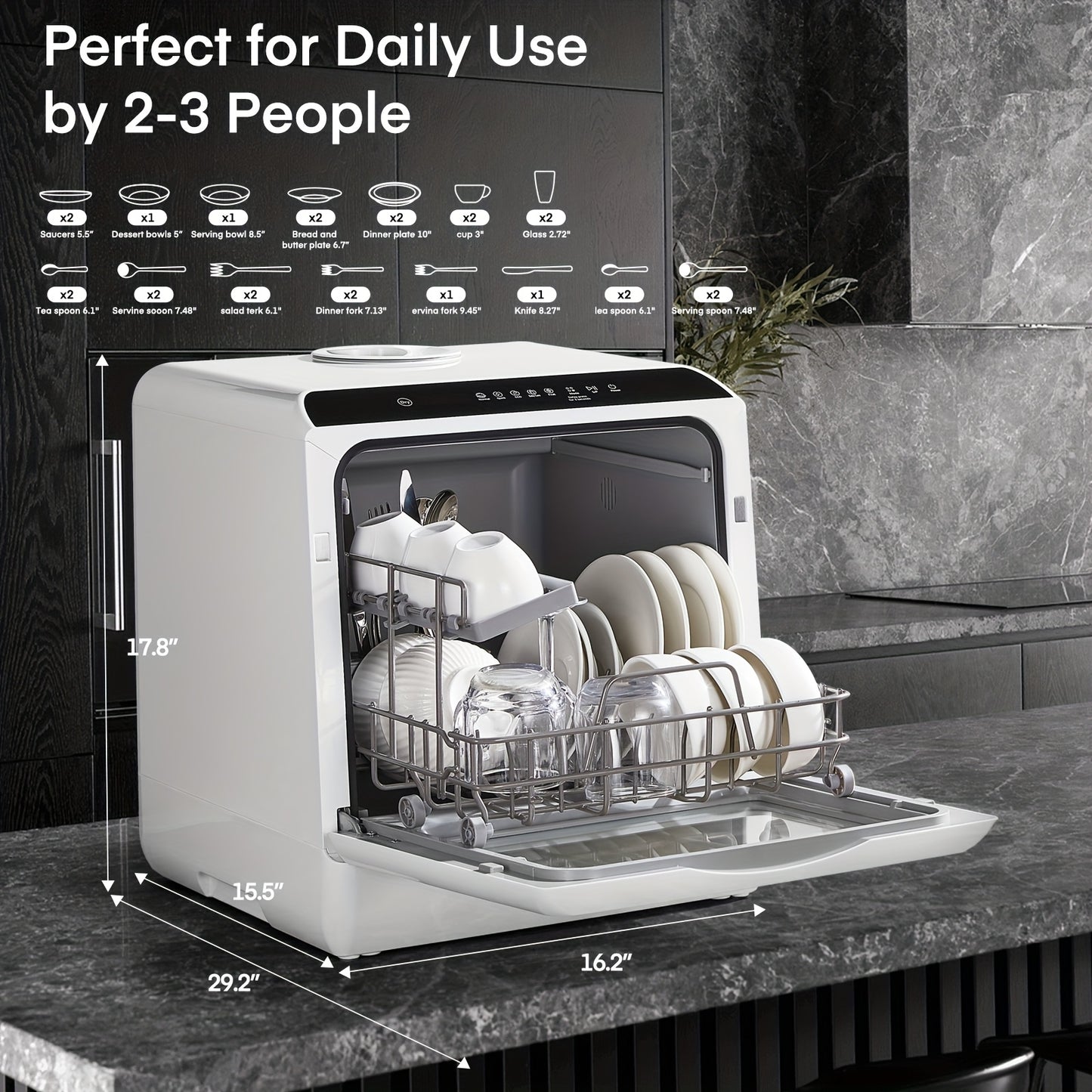 Mini Vaatwasser – Tafelvaatwasser – Campingvaatwasser – Kleine Afwasmachine – Vrijstaande Afwasmachine – 6 Wasprogramma’s – Ingebouwde 5L Watertank & 360° Dual Spray System