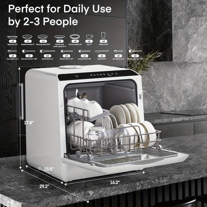 Mini Vaatwasser – Tafelvaatwasser – Campingvaatwasser – Kleine Afwasmachine – Vrijstaande Afwasmachine – 6 Wasprogramma’s – Ingebouwde 5L Watertank & 360° Dual Spray System