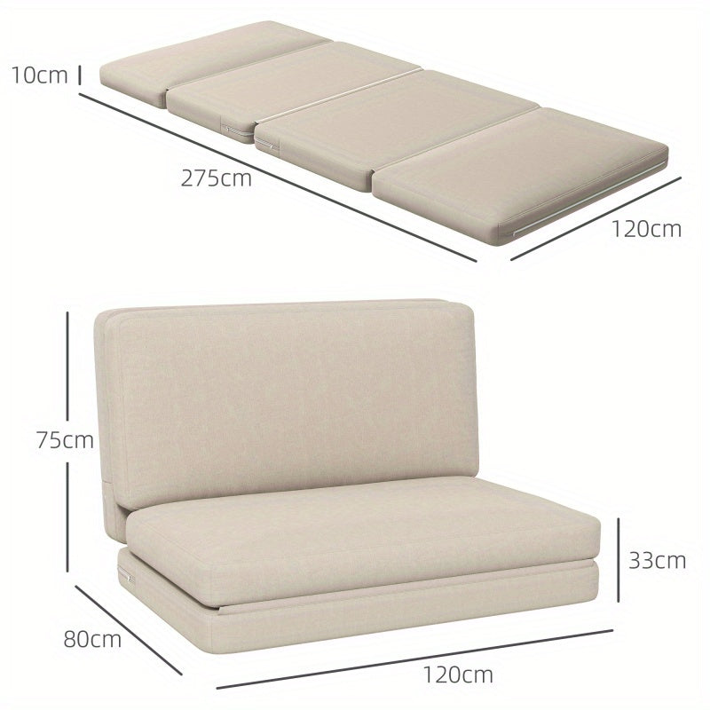 3-in-1 Bank – Slaapbank – Zitbank – Opklapbare Bank – Lounger – Beige Retro Velvet – Ruimtebesparend – Comfortabele Schuimvulling