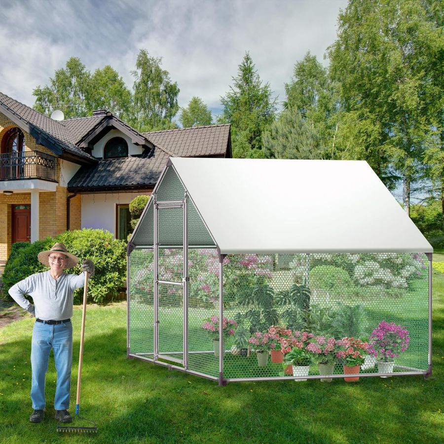 Kippenhok – Kippenren – Pluimveehok – Dierenverblijf – Kippenkooi – Gegalvaniseerd Stalen Frame – Inclusief Veiligheidsdeur met Slot – Afmeting 3x4x2 m
