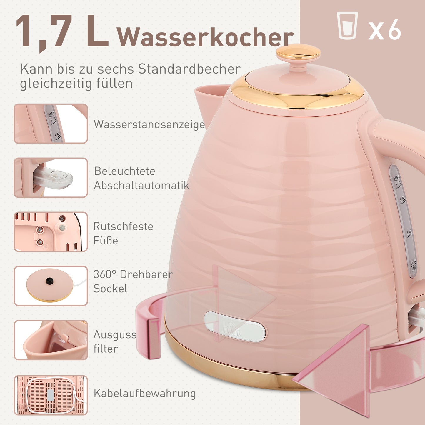 Ontbijtpakket Waterkoker – Broodrooster – Toaster – Kettle – 2-in-1 Set – Roze – 7 Bruiningsstanden – Ontdooien en Opwarmen