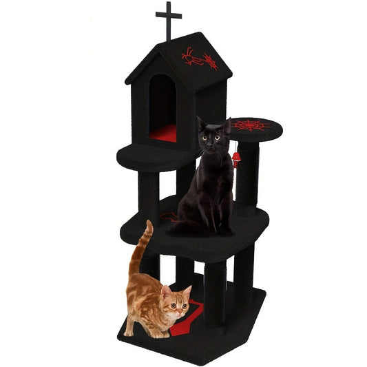 Kattenboom – Kattentoren – Krabpaal – Klimboom – Kattenmeubel – 3 Laags Hout – Afneembaar Hangbed – Afgeschermde Krabpalen
