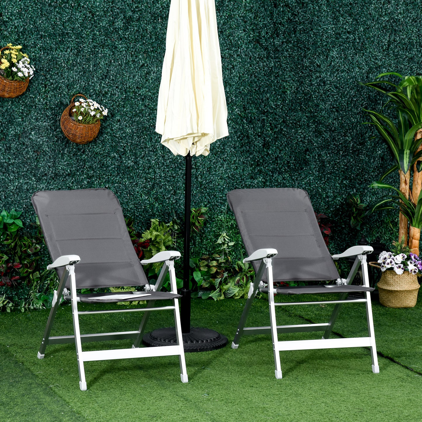 Tuinstoelen – Klapstoelen – Balkonstoelen – Campingstoelen – Verstelbare Tuinstoelen Donkergrijs – Aluminium Frame – Inklapbaar Met Hoge Rugleuning