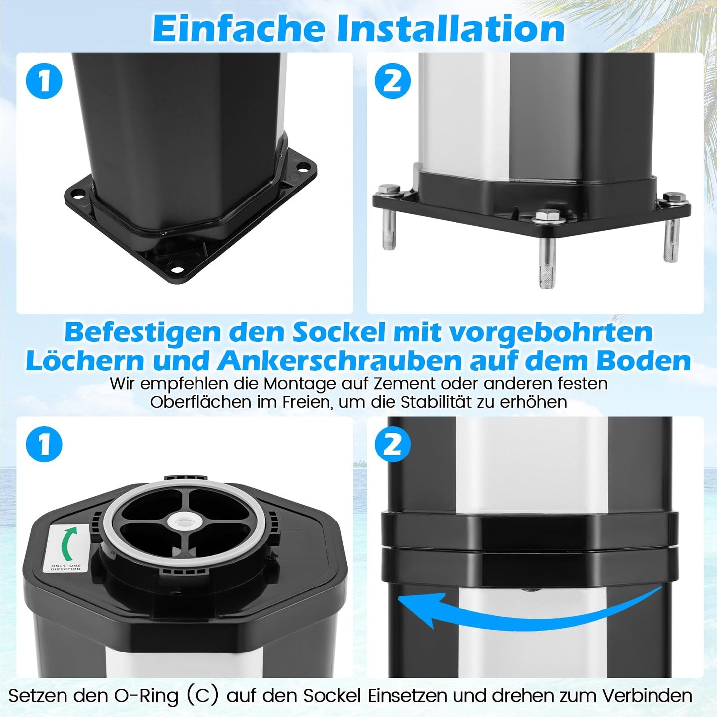Buitendouche – Tuindouche – Zonnedouche – Zwembaddouche – Solar Douche – 60 Liter Inhoud – 360° Draaibare Douchekop – Inclusief Beschermhoes – Zwart/Zilver – Hoogte 227 cm