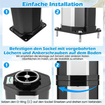 Buitendouche – Tuindouche – Zonnedouche – Zwembaddouche – Solar Douche – 60 Liter Inhoud – 360° Draaibare Douchekop – Inclusief Beschermhoes – Zwart/Zilver – Hoogte 227 cm