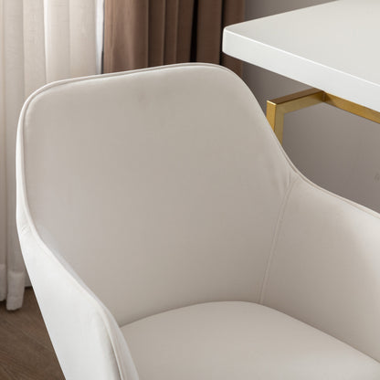 Bureaustoel – Kantoorstoel – Werkstoel – Draaistoel – Stoel Met Verstelbare Hoogte – Velvet Ivoor Bekleding – 360° Draaibaar – Vijfwielige Basis – Hooge Rugleuning – Comfortabele Foamvulling