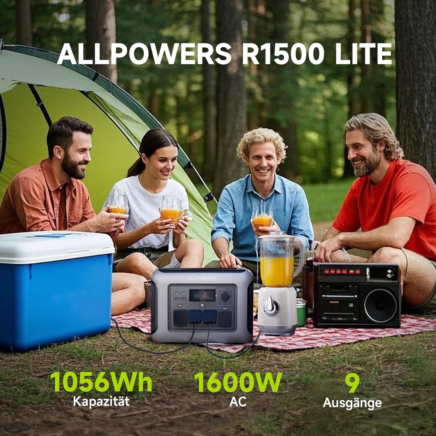 Powerstation – Mobiele Generator – Noodstroom – Draagbare Accu – Zonne-energiecentrale – 1056Wh LiFePO4 – 1600W Continu Vermogen – Snelle Oplading 40 Min