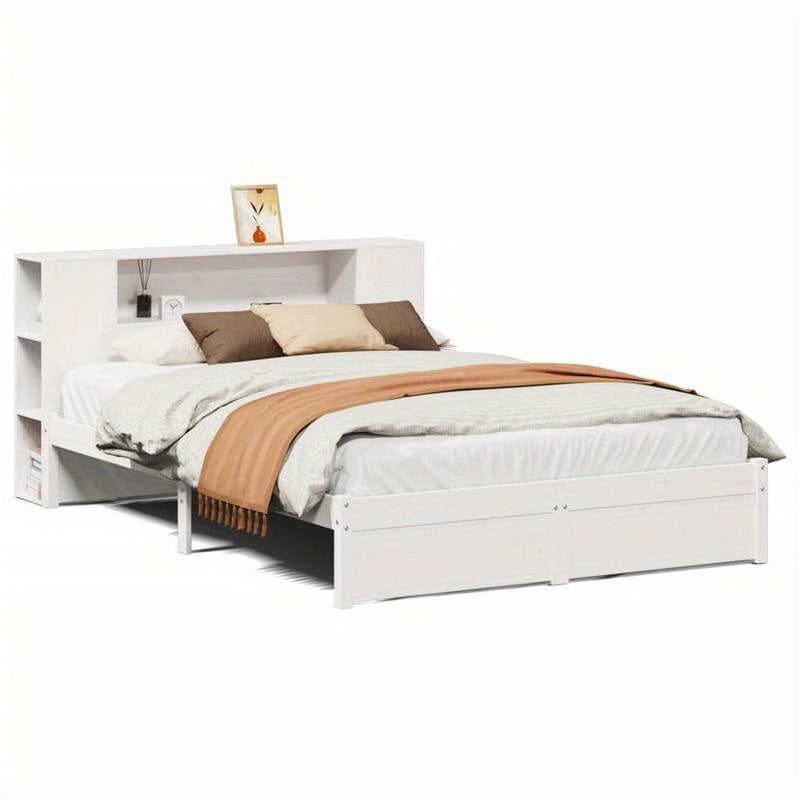 Bedframe – Boekenkastbed – Bed – Eenpersoonsbed – Opbergbed – Modern Wit – Stevig Dennenhouten Frame – 120x200 cm – Eenvoudige Montage