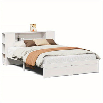 Bedframe – Boekenkastbed – Bed – Eenpersoonsbed – Opbergbed – Modern Wit – Stevig Dennenhouten Frame – 120x200 cm – Eenvoudige Montage